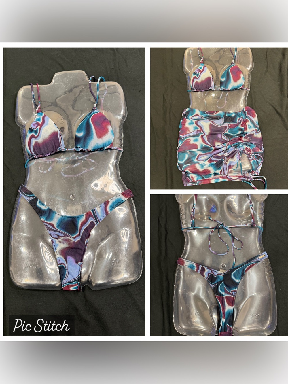 WHITE FOX BOUTIQUE 3 PC COSMIC BLUE/PURPLE BELMONT CHEEKY BIKINI & MESH SARONG